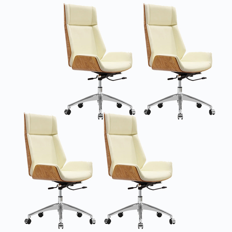 Modern Rotatable Office Chair High Back Fixed Armrest Manager Chair Off-White 4 Piece Set Casters Included Clearhalo 'furn' 'furn_office_chair' 'Furniture' 'Office Chairs' 'Office Furniture' 'office_chair' 5572505