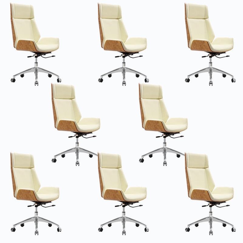 Modern Rotatable Office Chair High Back Fixed Armrest Manager Chair Off-White 8 Piece Set Casters Included Clearhalo 'furn' 'furn_office_chair' 'Furniture' 'Office Chairs' 'Office Furniture' 'office_chair' 5572507