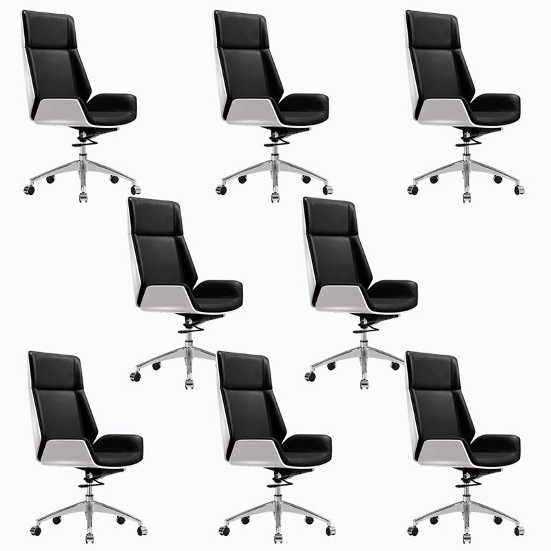 Modern Rotatable Office Chair High Back Fixed Armrest Manager Chair Black White 8 Piece Set Casters Included Clearhalo 'furn' 'furn_office_chair' 'Furniture' 'Office Chairs' 'Office Furniture' 'office_chair' 5572527