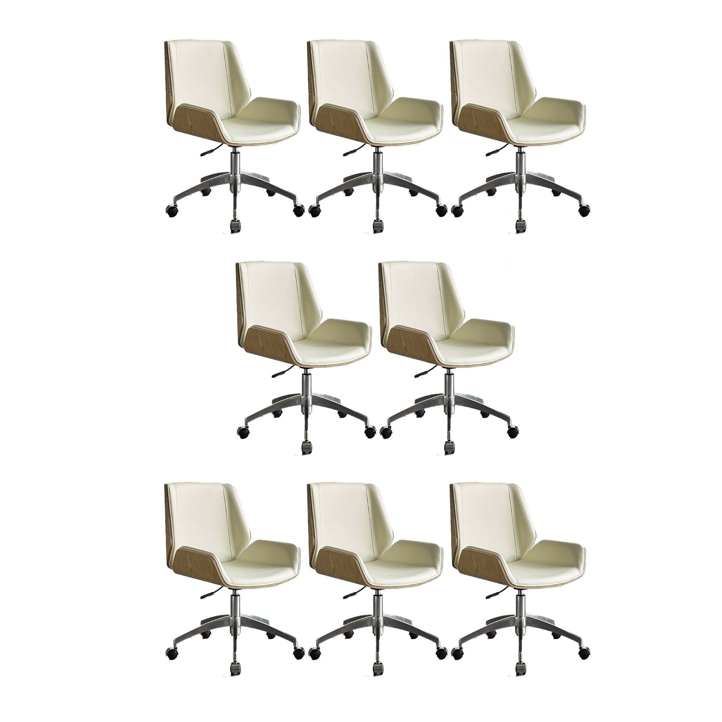 Low Back Office Chair Armless Leather Desk Chair with Wheels Leather White 8 Piece Set Clearhalo 'furn' 'furn_office_chair' 'Furniture' 'Office Chairs' 'Office Furniture' 'office_chair' 5572781