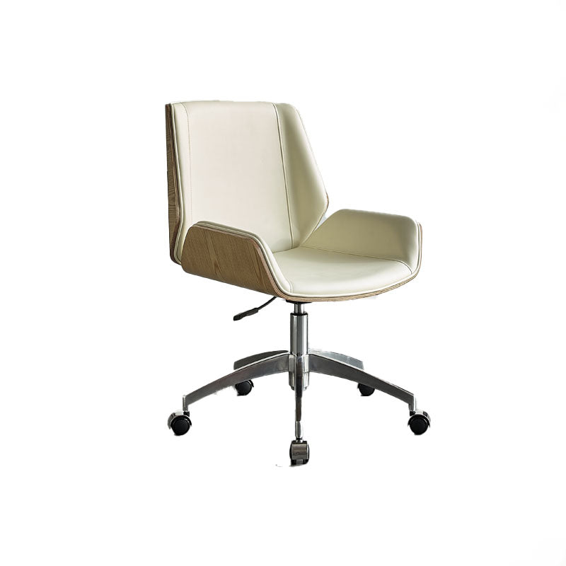 Low Back Office Chair Armless Leather Desk Chair with Wheels Faux Leather White 1 Piece Clearhalo 'furn' 'furn_office_chair' 'Furniture' 'Office Chairs' 'Office Furniture' 'office_chair' 5572784