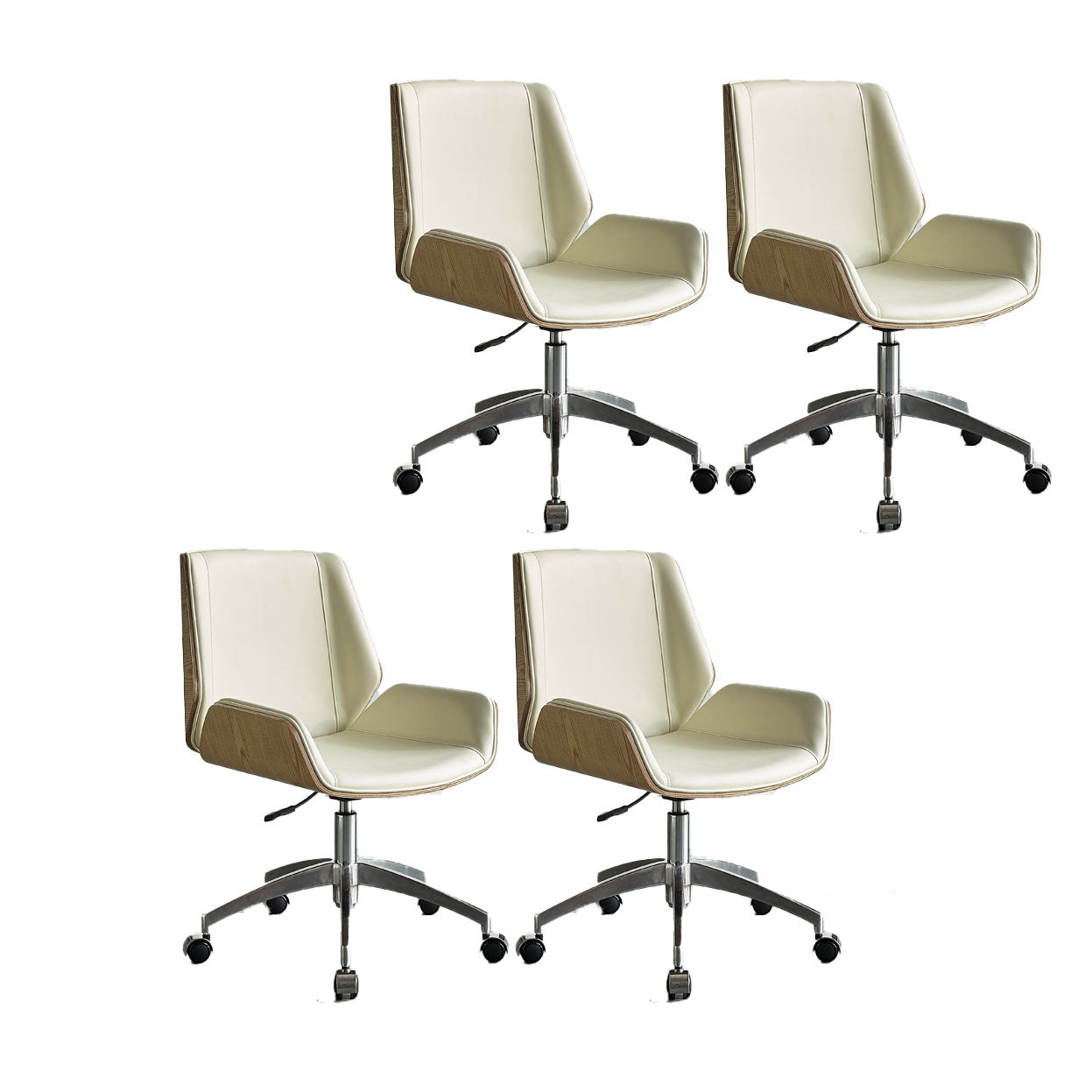 Low Back Office Chair Armless Leather Desk Chair with Wheels Faux Leather White 4 Piece Set Clearhalo 'furn' 'furn_office_chair' 'Furniture' 'Office Chairs' 'Office Furniture' 'office_chair' 5572787
