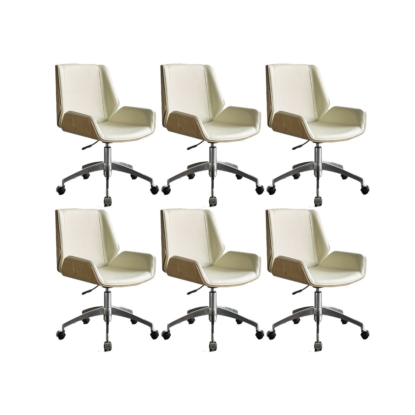 Low Back Office Chair Armless Leather Desk Chair with Wheels Faux Leather White 6 Piece Set Clearhalo 'furn' 'furn_office_chair' 'Furniture' 'Office Chairs' 'Office Furniture' 'office_chair' 5572789