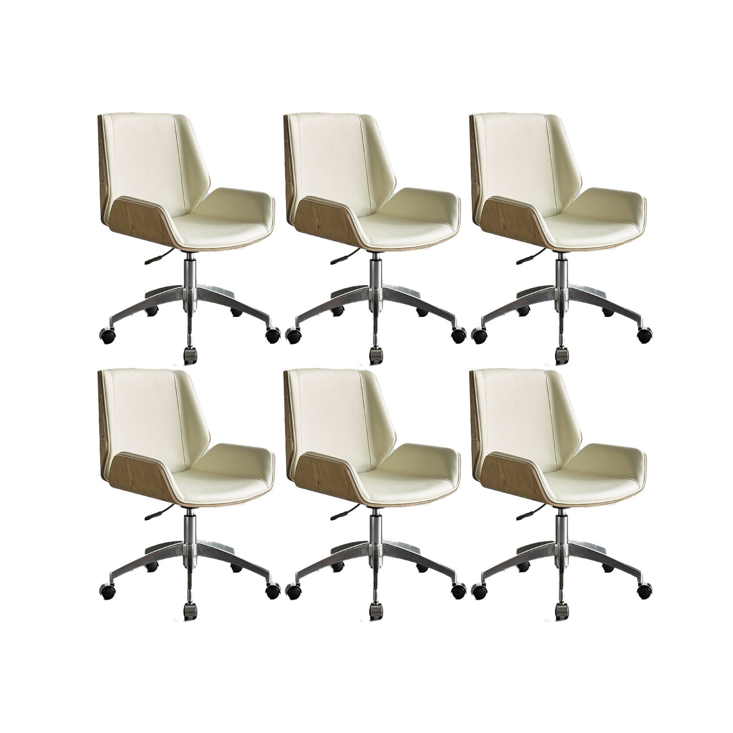 Low Back Office Chair Armless Leather Desk Chair with Wheels Faux Leather White 6 Piece Set Clearhalo 'furn' 'furn_office_chair' 'Furniture' 'Office Chairs' 'Office Furniture' 'office_chair' 5572789