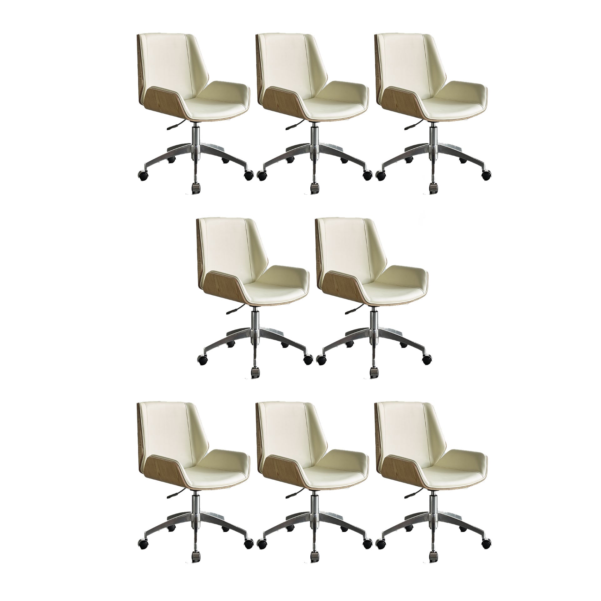 Low Back Office Chair Armless Leather Desk Chair with Wheels Faux Leather White 8 Piece Set Clearhalo 'furn' 'furn_office_chair' 'Furniture' 'Office Chairs' 'Office Furniture' 'office_chair' 5572790