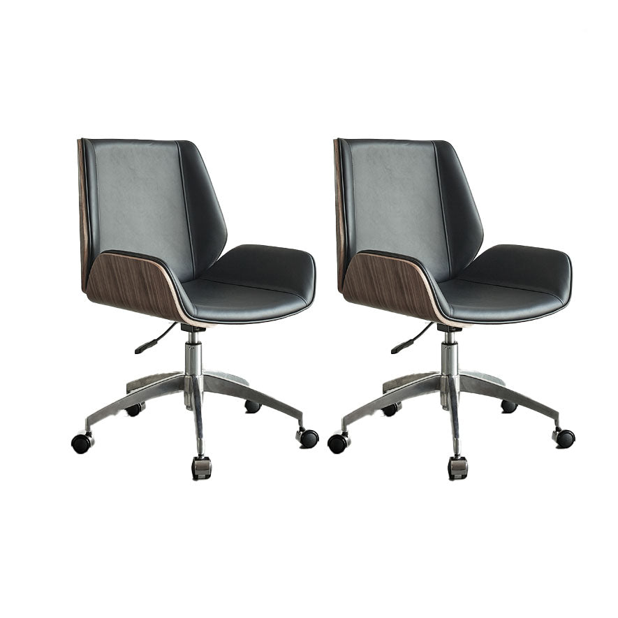 Low Back Office Chair Armless Leather Desk Chair with Wheels Leather Black 2 Piece Set Clearhalo 'furn' 'furn_office_chair' 'Furniture' 'Office Chairs' 'Office Furniture' 'office_chair' 5572792