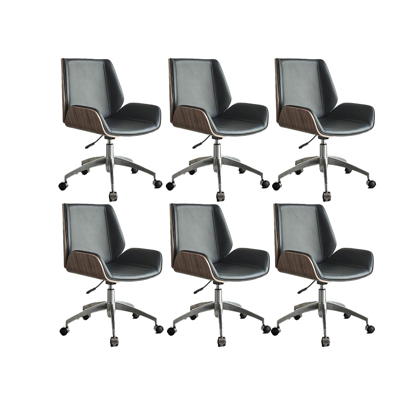 Low Back Office Chair Armless Leather Desk Chair with Wheels Leather Black 6 Piece Set Clearhalo 'furn' 'furn_office_chair' 'Furniture' 'Office Chairs' 'Office Furniture' 'office_chair' 5572794