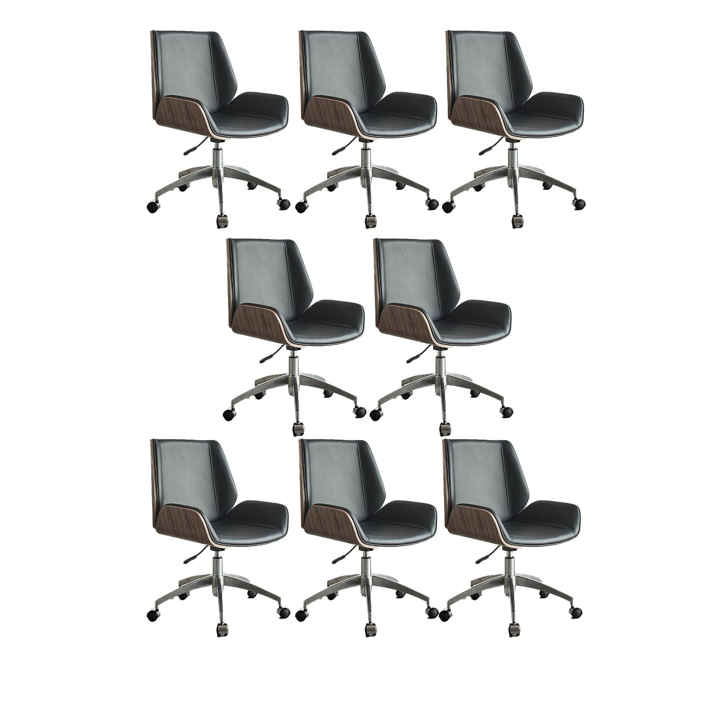 Low Back Office Chair Armless Leather Desk Chair with Wheels Leather Black 8 Piece Set Clearhalo 'furn' 'furn_office_chair' 'Furniture' 'Office Chairs' 'Office Furniture' 'office_chair' 5572795