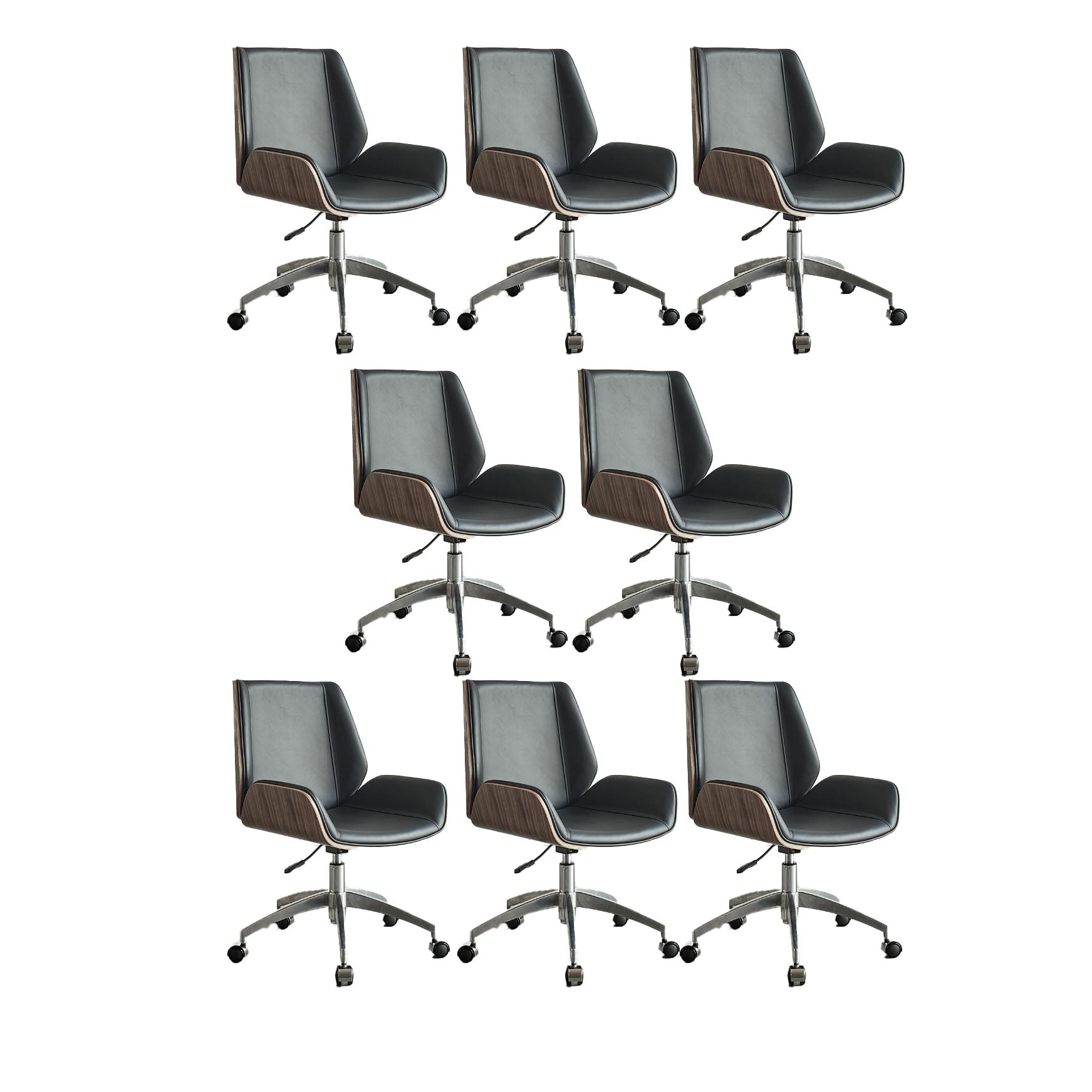 Low Back Office Chair Armless Leather Desk Chair with Wheels Leather Black 8 Piece Set Clearhalo 'furn' 'furn_office_chair' 'Furniture' 'Office Chairs' 'Office Furniture' 'office_chair' 5572795