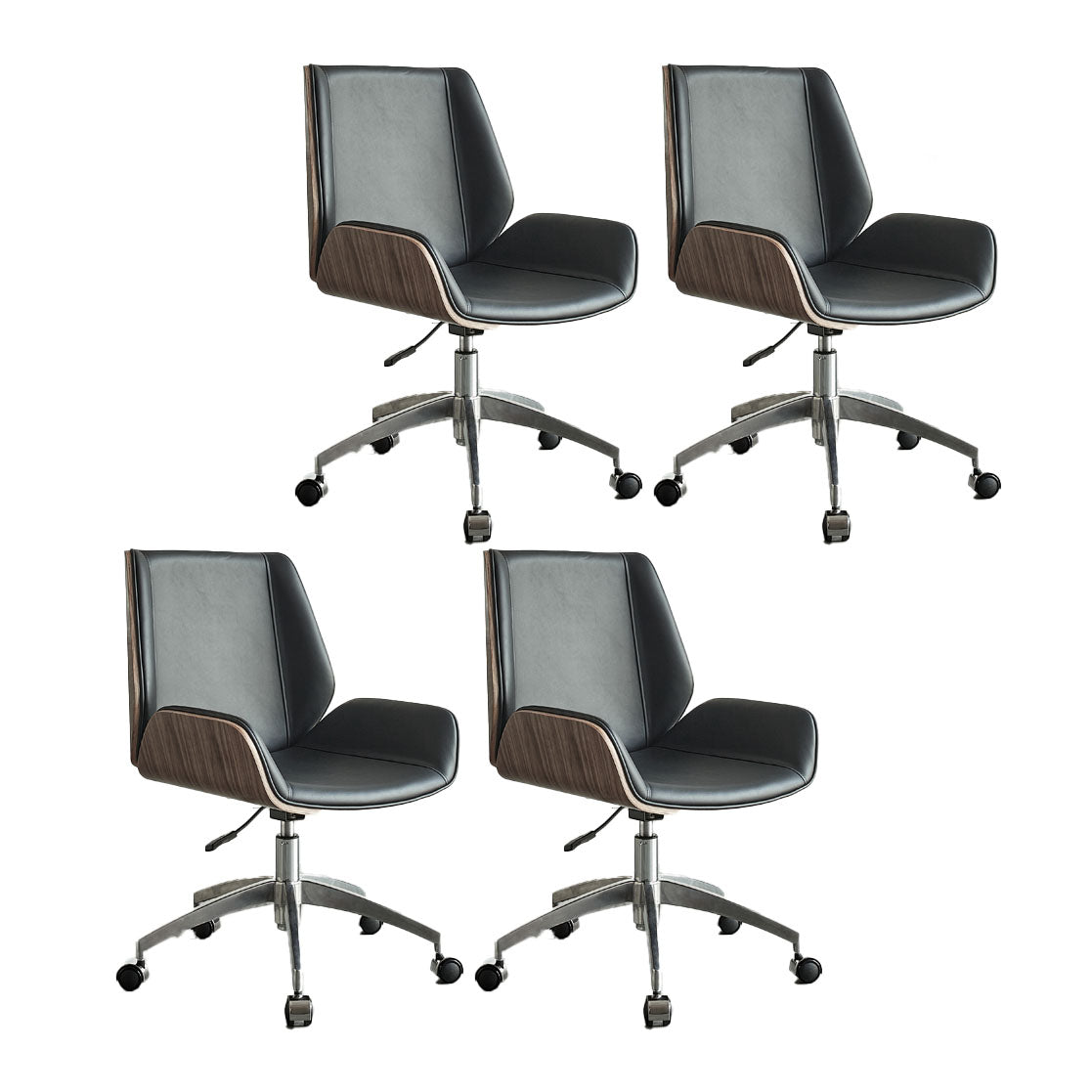 Low Back Office Chair Armless Leather Desk Chair with Wheels Faux Leather Black 4 Piece Set Clearhalo 'furn' 'furn_office_chair' 'Furniture' 'Office Chairs' 'Office Furniture' 'office_chair' 5572798