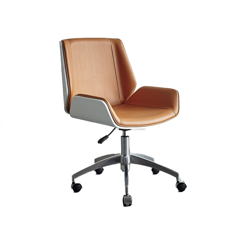 Low Back Office Chair Armless Leather Desk Chair with Wheels Leather Orange 1 Piece Clearhalo 'furn' 'furn_office_chair' 'Furniture' 'Office Chairs' 'Office Furniture' 'office_chair' 5572801