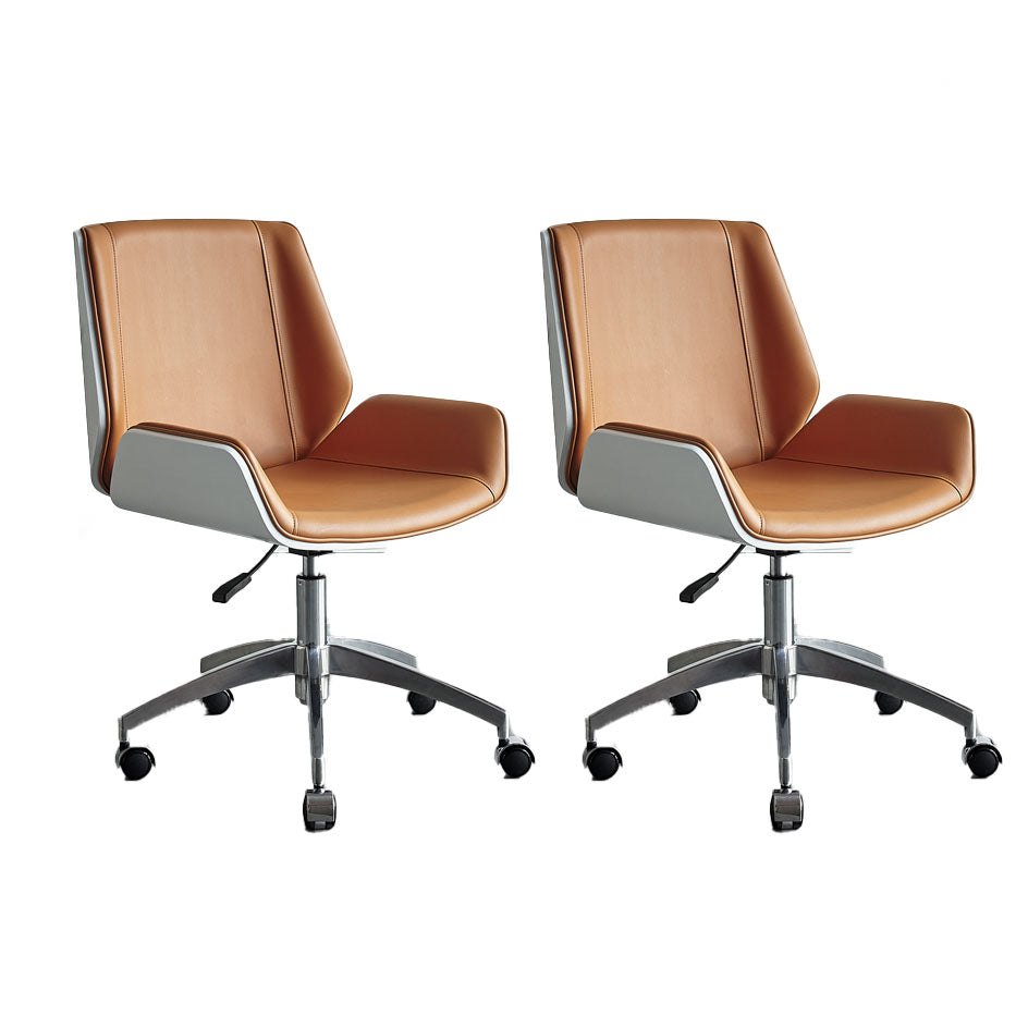 Low Back Office Chair Armless Leather Desk Chair with Wheels Leather Orange 2 Piece Set Clearhalo 'furn' 'furn_office_chair' 'Furniture' 'Office Chairs' 'Office Furniture' 'office_chair' 5572802