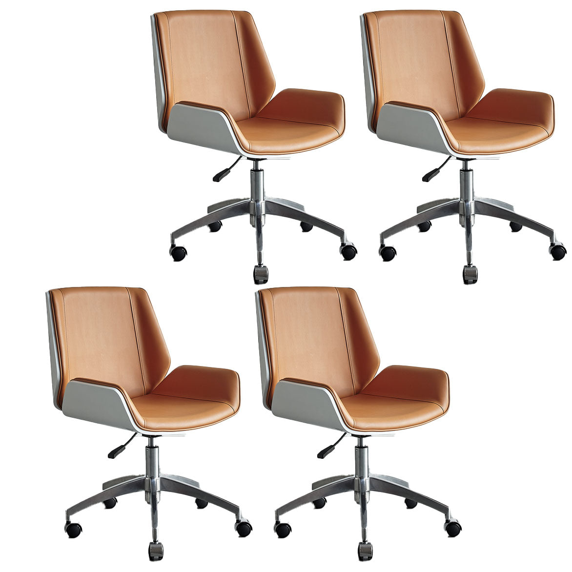 Low Back Office Chair Armless Leather Desk Chair with Wheels Leather Orange 4 Piece Set Clearhalo 'furn' 'furn_office_chair' 'Furniture' 'Office Chairs' 'Office Furniture' 'office_chair' 5572803
