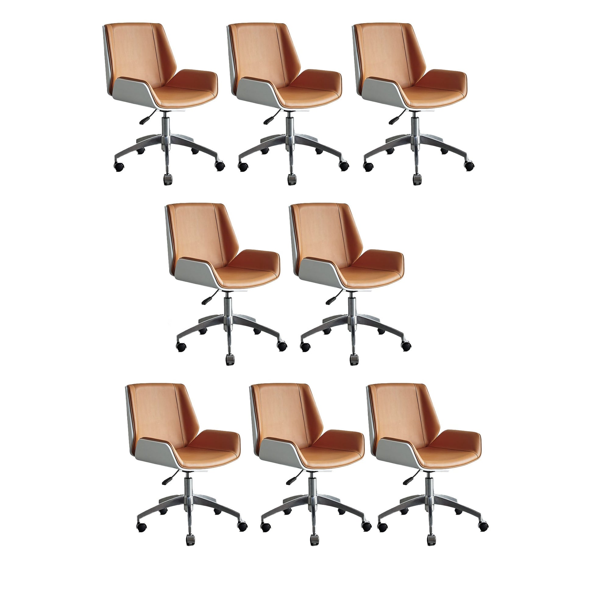 Low Back Office Chair Armless Leather Desk Chair with Wheels Leather Orange 8 Piece Set Clearhalo 'furn' 'furn_office_chair' 'Furniture' 'Office Chairs' 'Office Furniture' 'office_chair' 5572805