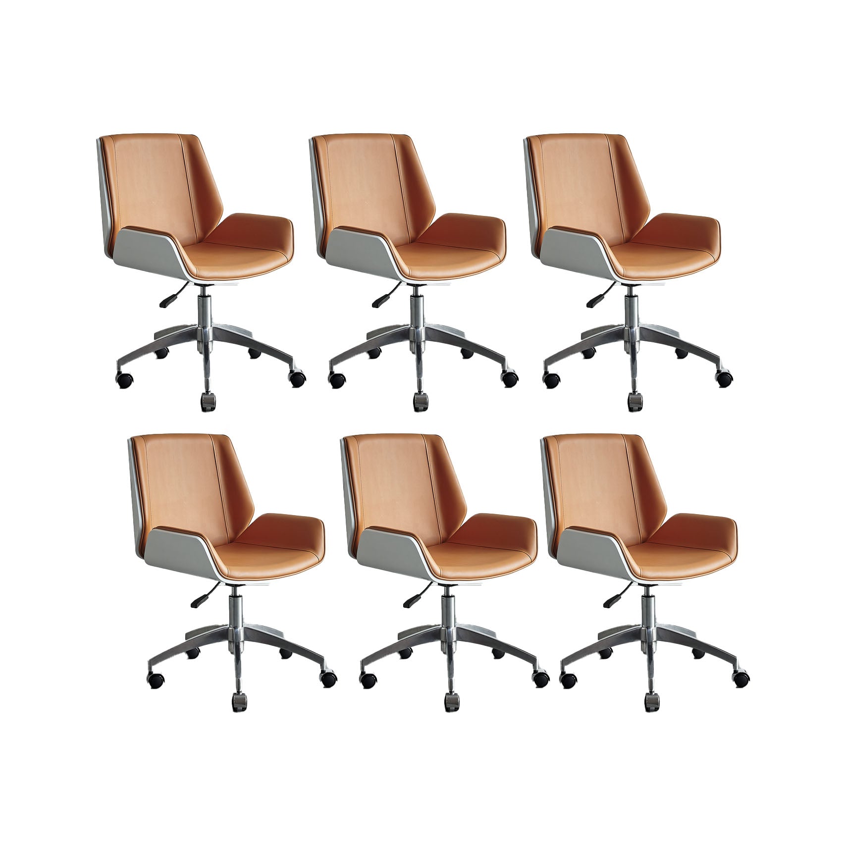 Low Back Office Chair Armless Leather Desk Chair with Wheels Faux Leather Orange 6 Piece Set Clearhalo 'furn' 'furn_office_chair' 'Furniture' 'Office Chairs' 'Office Furniture' 'office_chair' 5572809