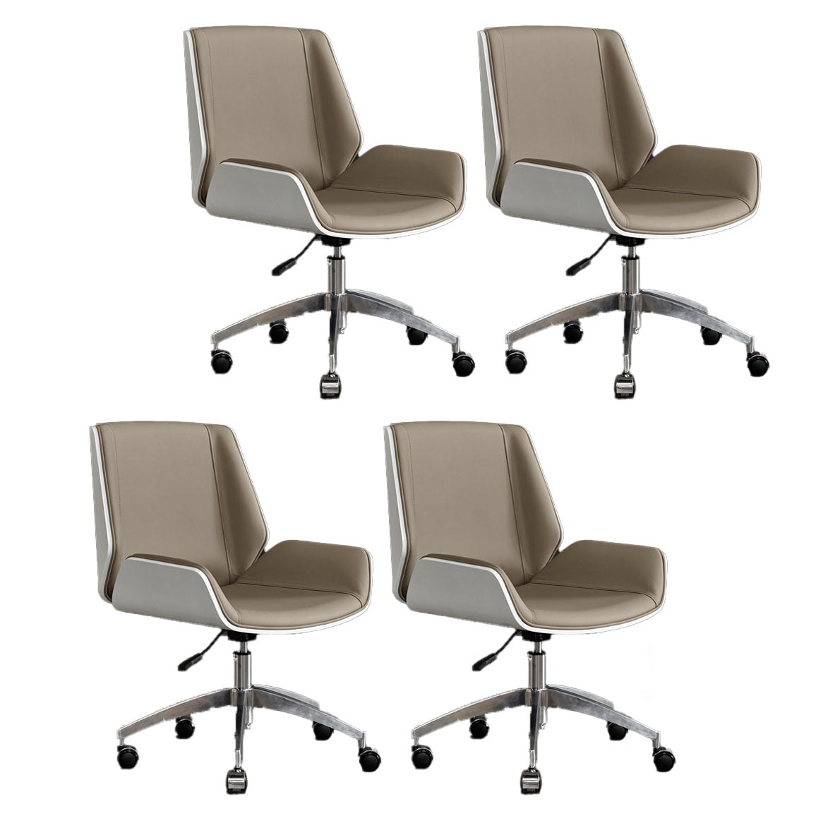 Low Back Office Chair Armless Leather Desk Chair with Wheels Faux Leather Gray 4 Piece Set Clearhalo 'furn' 'furn_office_chair' 'Furniture' 'Office Chairs' 'Office Furniture' 'office_chair' 5572813