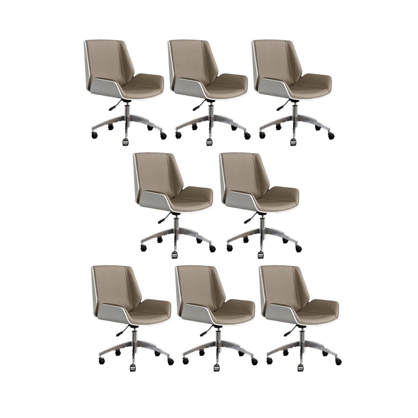 Low Back Office Chair Armless Leather Desk Chair with Wheels Faux Leather Gray 8 Piece Set Clearhalo 'furn' 'furn_office_chair' 'Furniture' 'Office Chairs' 'Office Furniture' 'office_chair' 5572815