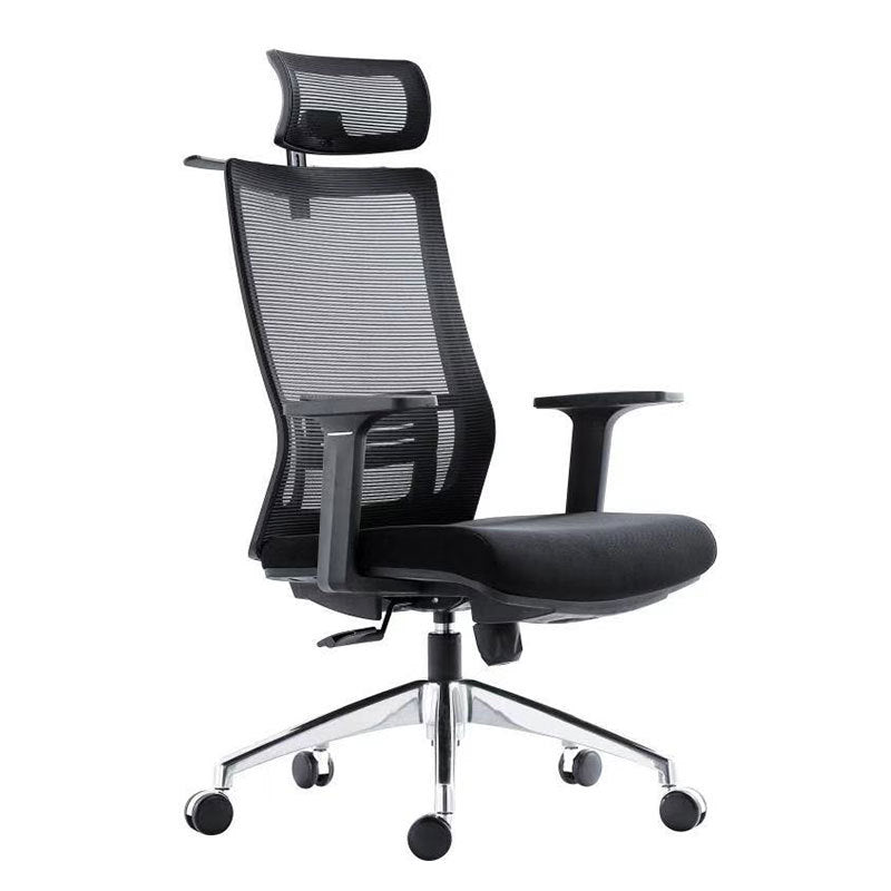 Black Mesh Office Chair Rotatable Fixed Armrest Desk Chair with Wheels Headrest Black 1 Piece Clearhalo 'furn' 'furn_office_chair' 'Furniture' 'Office Chairs' 'Office Furniture' 'office_chair' 5572818