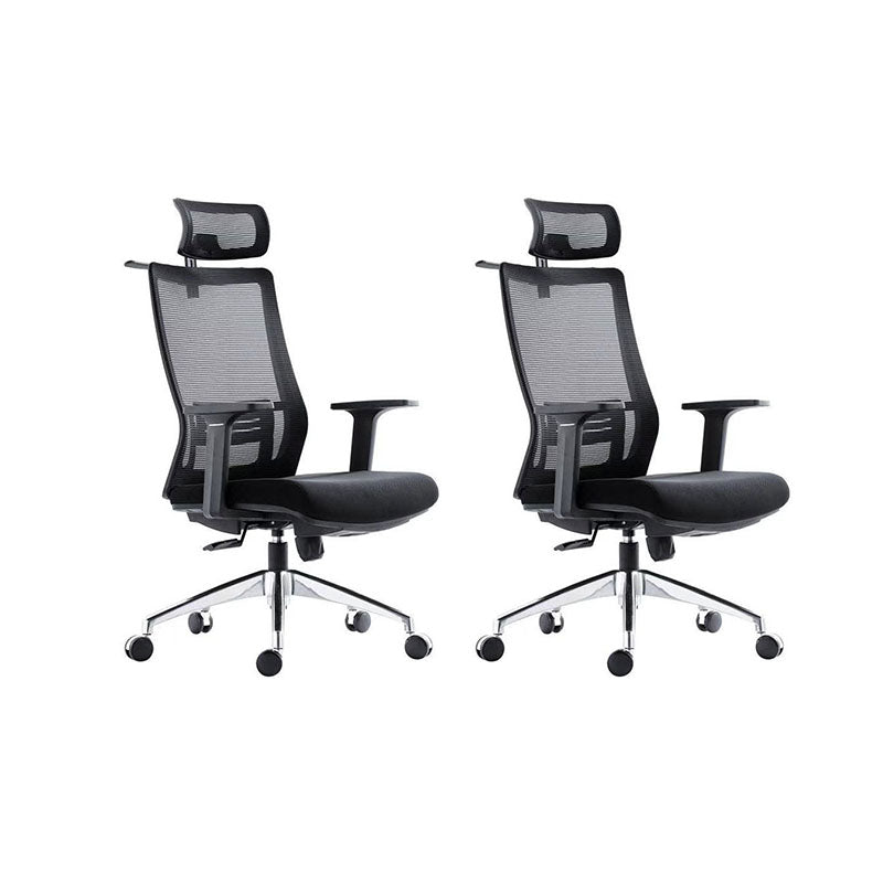 Black Mesh Office Chair Rotatable Fixed Armrest Desk Chair with Wheels Headrest Black 2 Piece Set Clearhalo 'furn' 'furn_office_chair' 'Furniture' 'Office Chairs' 'Office Furniture' 'office_chair' 5572820