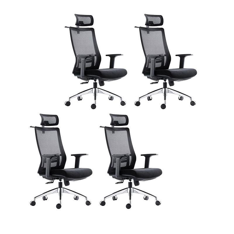 Black Mesh Office Chair Rotatable Fixed Armrest Desk Chair with Wheels Headrest Black 4 Piece Set Clearhalo 'furn' 'furn_office_chair' 'Furniture' 'Office Chairs' 'Office Furniture' 'office_chair' 5572821