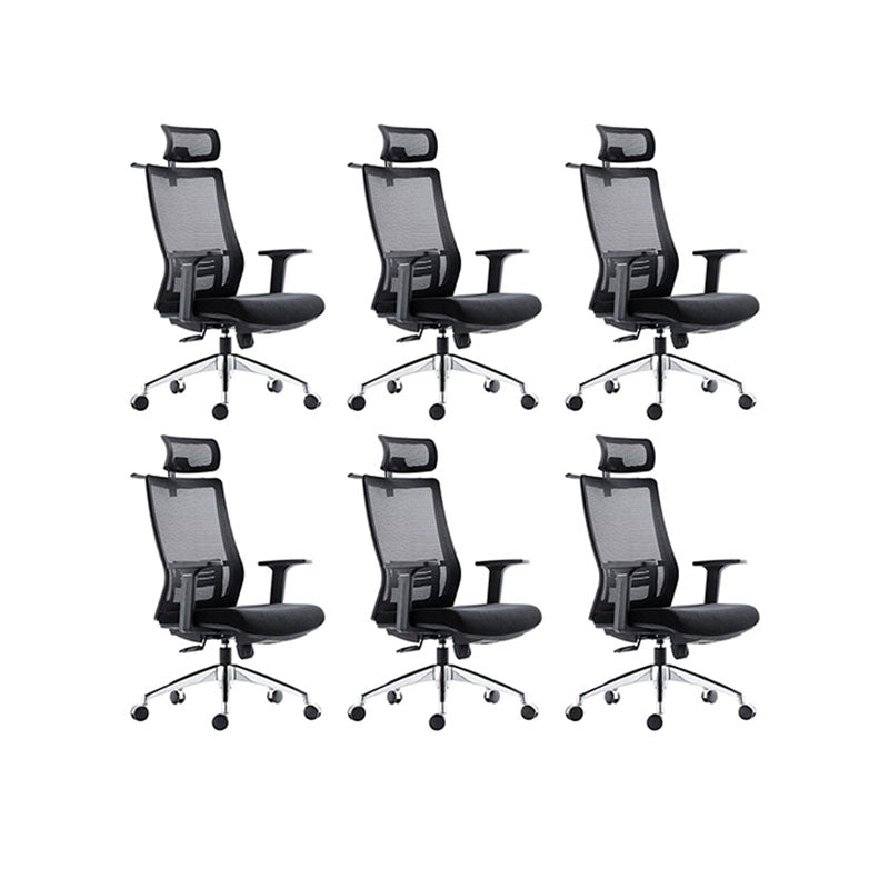 Black Mesh Office Chair Rotatable Fixed Armrest Desk Chair with Wheels Headrest Black 6 Piece Set Clearhalo 'furn' 'furn_office_chair' 'Furniture' 'Office Chairs' 'Office Furniture' 'office_chair' 5572823