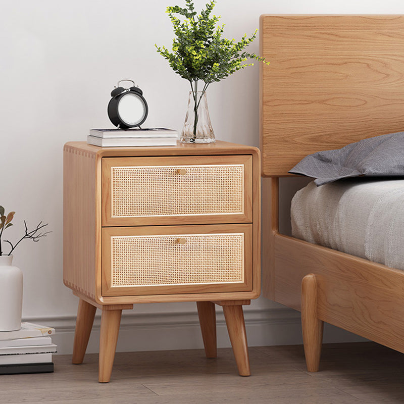 Wicker & Rattan Moderner Nachttisch Massivholz 2-Drawern-Aufbewahrung 22-Zoll-Nachttisch