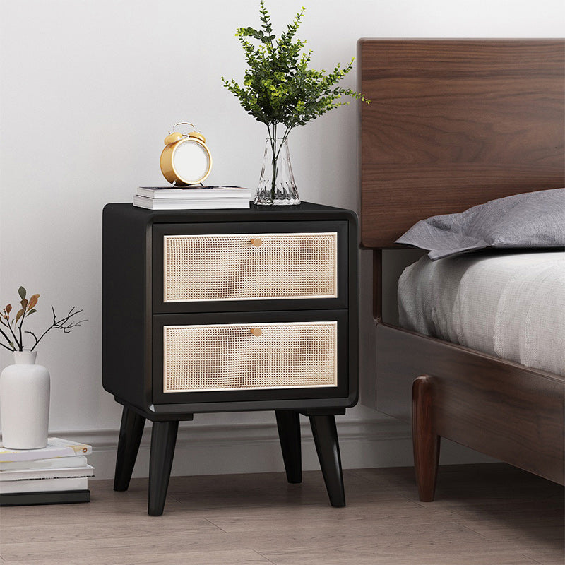 Wicker & Rattan Moderner Nachttisch Massivholz 2-Drawern-Aufbewahrung 22-Zoll-Nachttisch