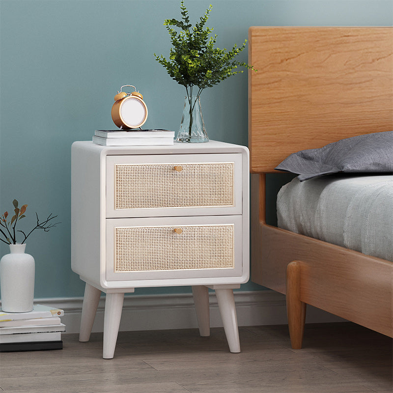 Wicker & Rattan Moderner Nachttisch Massivholz 2-Drawern-Aufbewahrung 22-Zoll-Nachttisch