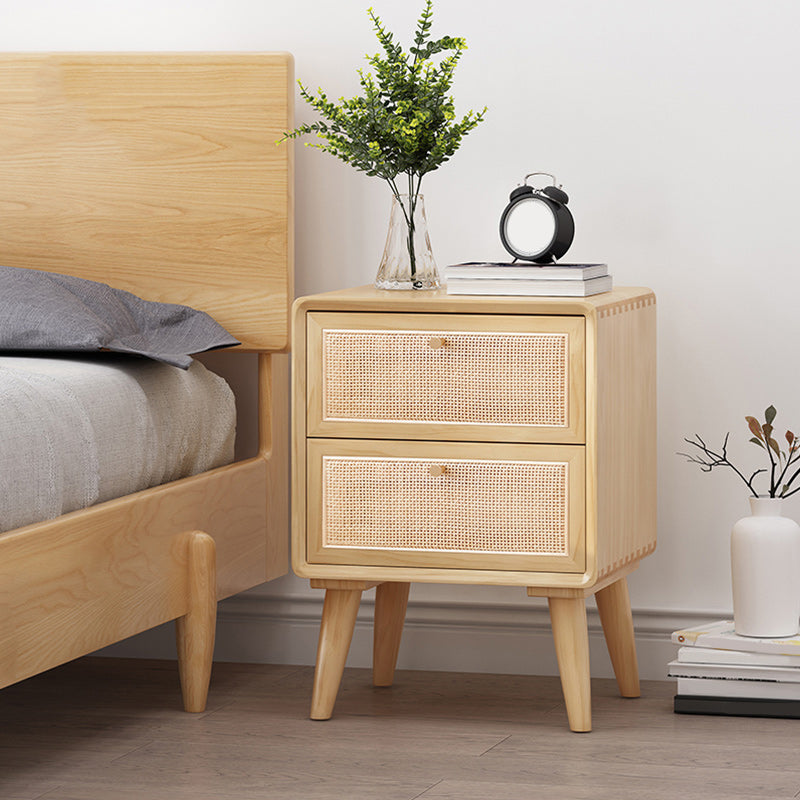 Wicker & Rattan Moderner Nachttisch Massivholz 2-Drawern-Aufbewahrung 22-Zoll-Nachttisch