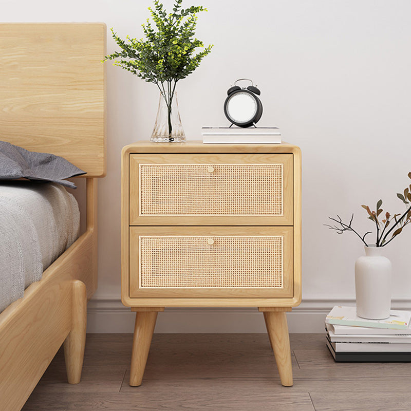 Wicker & Rattan Moderner Nachttisch Massivholz 2-Drawern-Aufbewahrung 22-Zoll-Nachttisch