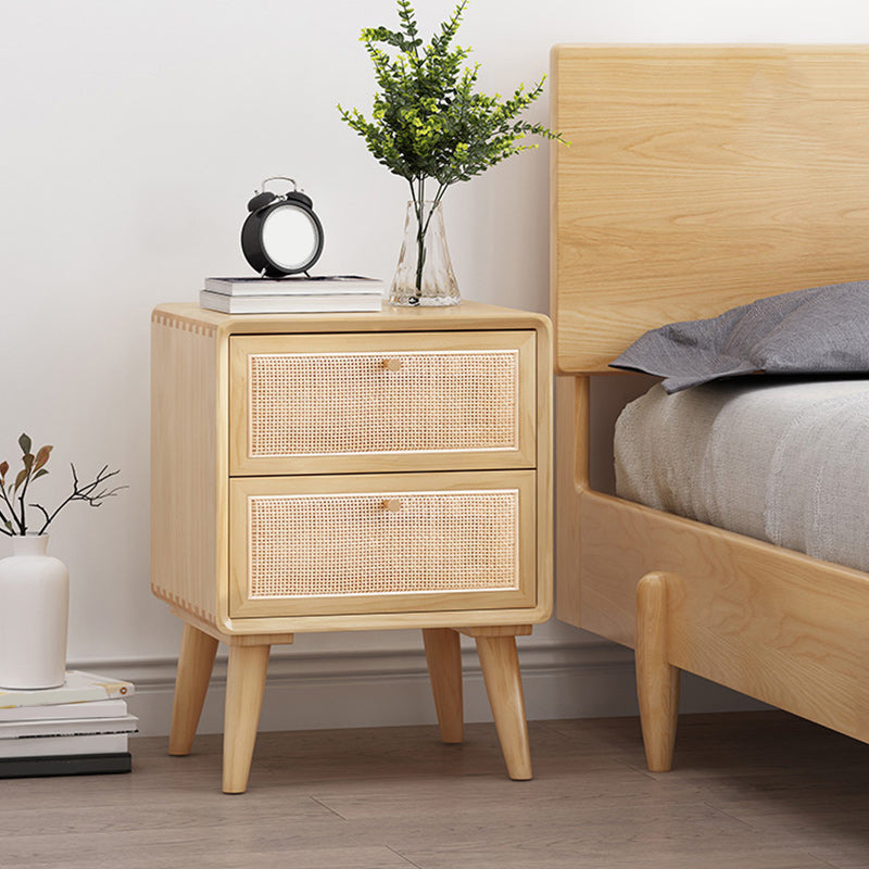 Wicker & Rattan Moderner Nachttisch Massivholz 2-Drawern-Aufbewahrung 22-Zoll-Nachttisch