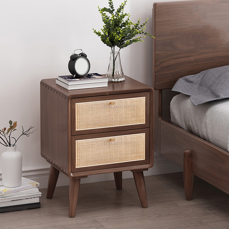 Wicker & Rattan Moderner Nachttisch Massivholz 2-Drawern-Aufbewahrung 22-Zoll-Nachttisch