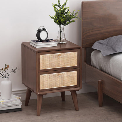Wicker & Rattan Moderner Nachttisch Massivholz 2-Drawern-Aufbewahrung 22-Zoll-Nachttisch