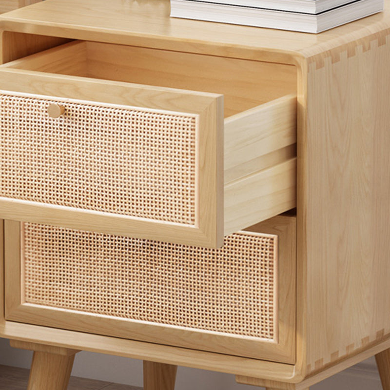 Wicker & Rattan Moderner Nachttisch Massivholz 2-Drawern-Aufbewahrung 22-Zoll-Nachttisch