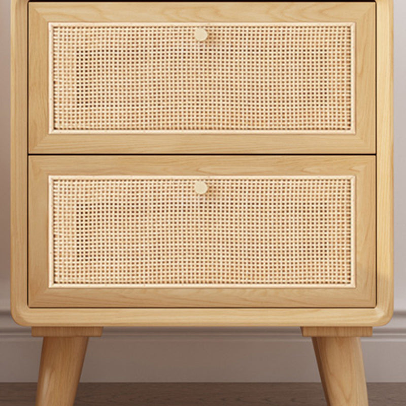 Wicker & Rattan Moderner Nachttisch Massivholz 2-Drawern-Aufbewahrung 22-Zoll-Nachttisch