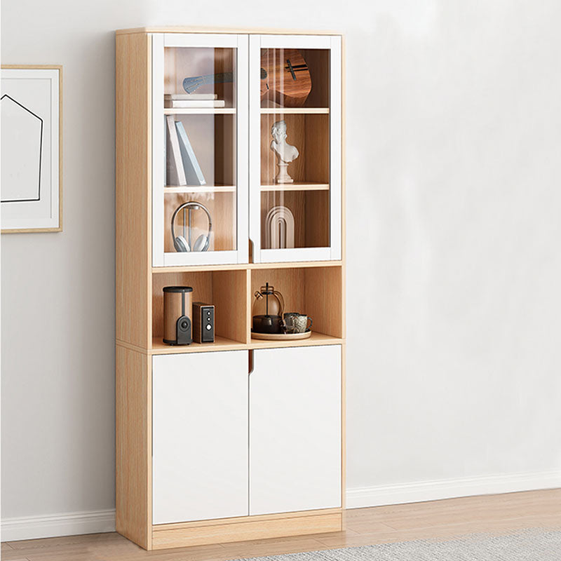 Closed Wooden Bookcase Modern Home Living Room Bedroom Standard Bookshelf 23.6"L x 11.8"W x 72.0"H White-Yellow Artificial Wood with Glass Clearhalo 'Bookcases' 'furn' 'furn_bookcases' 'Furniture' 'Office Furniture' 5574251