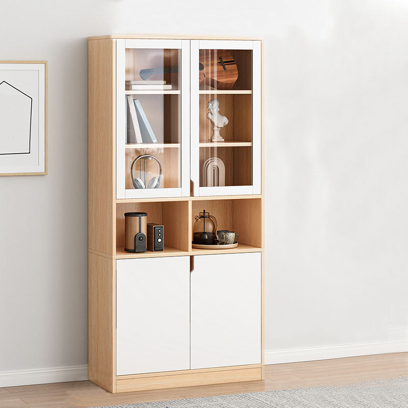 Closed Wooden Bookcase Modern Home Living Room Bedroom Standard Bookshelf 31.5"L x 11.8"W x 72.0"H White-Yellow Artificial Wood with Glass Clearhalo 'Bookcases' 'furn' 'furn_bookcases' 'Furniture' 'Office Furniture' 5574259