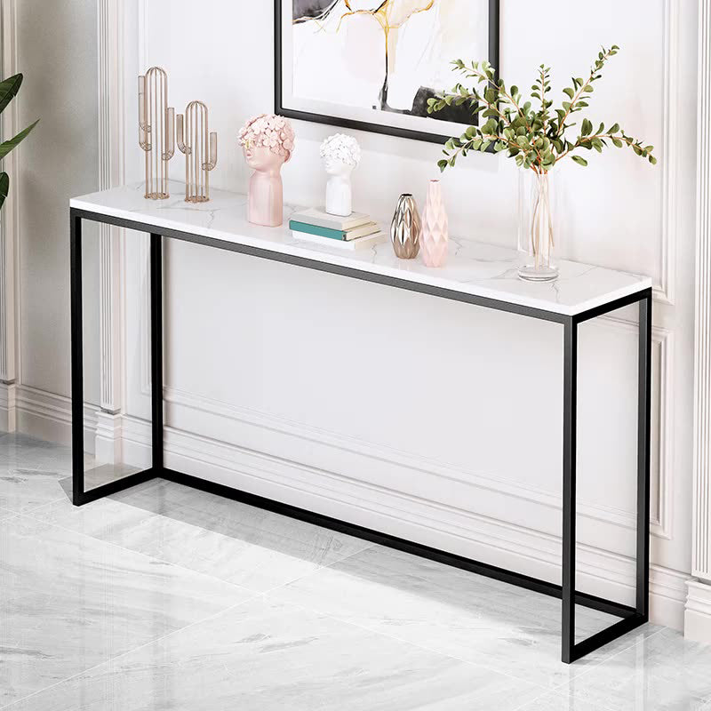 Scratch Resistant Marble Top Console Table with Black Steel Trestle Base White Clearhalo 'Console Tables' 'console_tables' 'Entry & Mudroom Furniture' 'furn' 'furn_console_tables' 'Furniture' 5574512