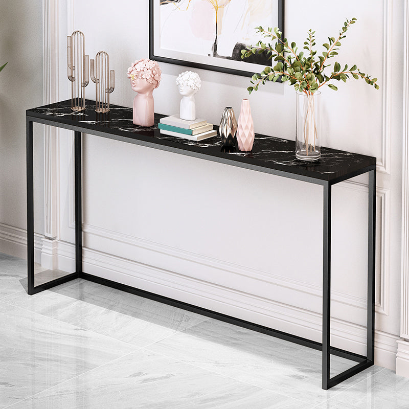 Scratch Resistant Marble Top Console Table with Black Steel Trestle Base Black Clearhalo 'Console Tables' 'console_tables' 'Entry & Mudroom Furniture' 'furn' 'furn_console_tables' 'Furniture' 5574513