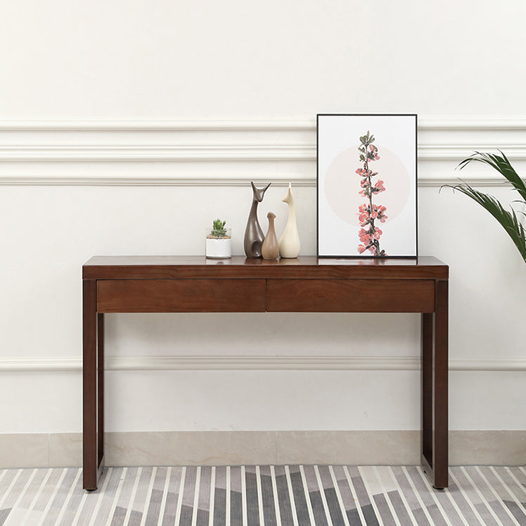 Tavolo di divano console con 2 cassetti nel tavolo console in legno marrone scuro