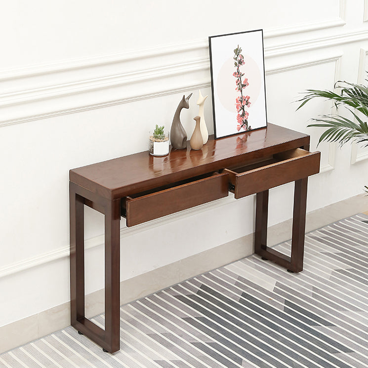 Tavolo di divano console con 2 cassetti nel tavolo console in legno marrone scuro