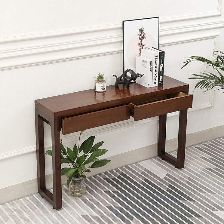Tavolo di divano console con 2 cassetti nel tavolo console in legno marrone scuro