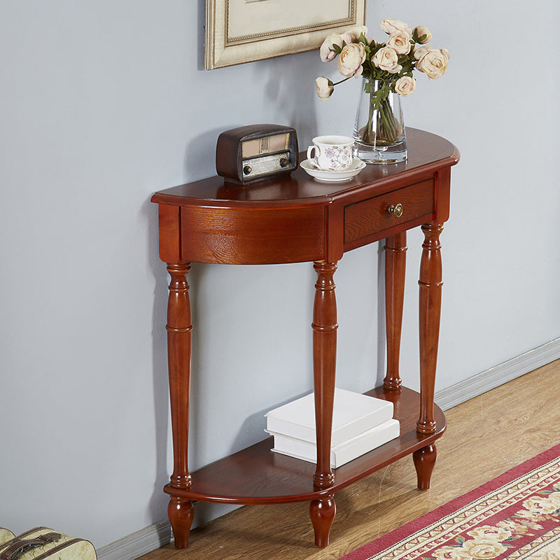 Mid-Century Modern Sofa Table Half Moon Floor Shelf Dark Brown Console Table Clearhalo 'Console Tables' 'console_tables' 'Entry & Mudroom Furniture' 'furn' 'furn_console_tables' 'Furniture' 5574644