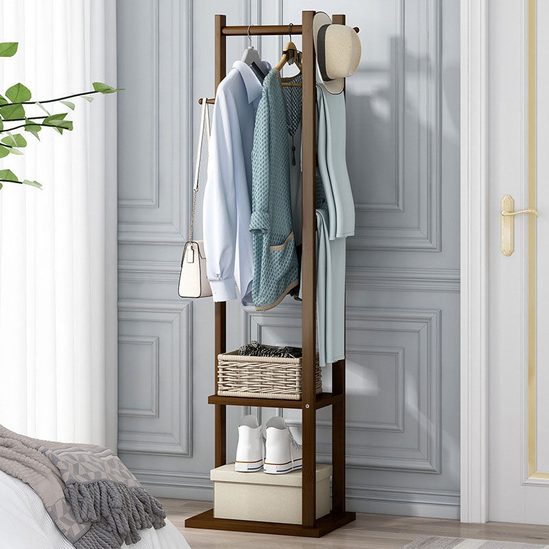 Gorgeous Free Standing Coat Rack Hanging Rail Hooks with Storage Shelf 15"L x 12"W x 63"H Brown Clearhalo 'Entry & Mudroom Furniture' 'furn' 'furn_hall_tree_coat_racks' 'Furniture' 'Hall Trees & Coat Racks' 'hall_tree_coat_racks' 5574881