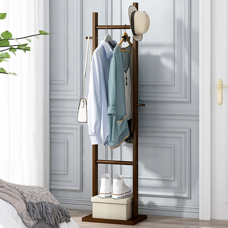 Gorgeous Free Standing Coat Rack Hanging Rail Hooks with Storage Shelf 13"L x 9"W x 64"H Brown Clearhalo 'Entry & Mudroom Furniture' 'furn' 'furn_hall_tree_coat_racks' 'Furniture' 'Hall Trees & Coat Racks' 'hall_tree_coat_racks' 5574891