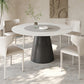 Solid Wood Pedestal Dining Table Oval Stone Top Dining Table in White