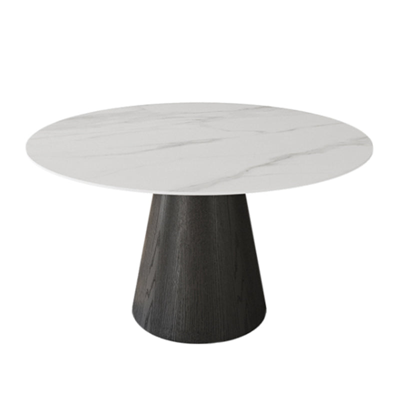Solid Wood Pedestal Dining Table Oval Stone Top Dining Table in White