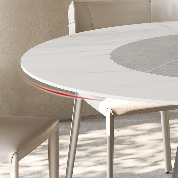 Solid Wood Pedestal Dining Table Oval Stone Top Dining Table in White
