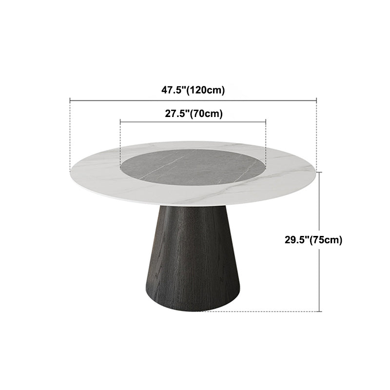 Solid Wood Pedestal Dining Table Oval Stone Top Dining Table in White