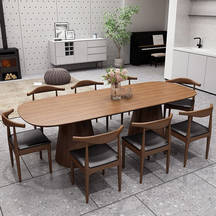 Contemporary Dining Table Pine Solid Wood Dining Table with Double Pedestal